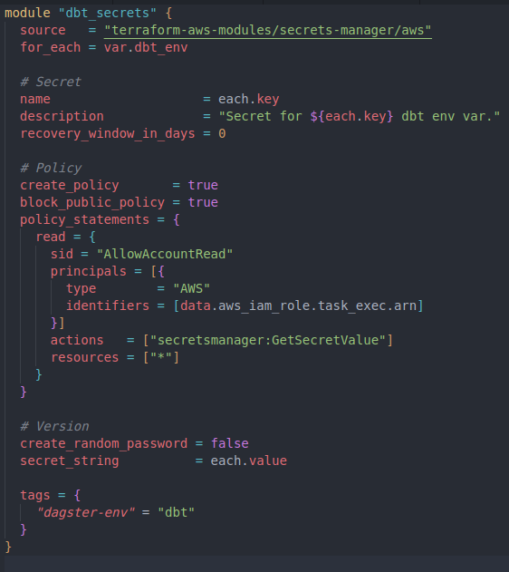 Terraform code for AWS Secrets deployment in locations module.