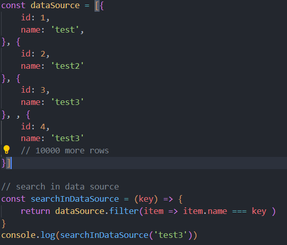 Example where we have lots of data and using filter method from array to filter out data that we do not require