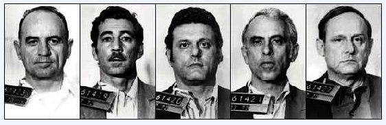 Mugshots of the men arrested for breaking into the Democratic National headquarters at the Watergate Hotel