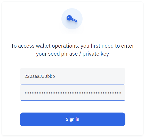 Sign in to the crypto wallet on the Cryptounit blockchain