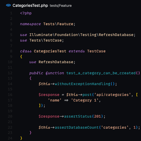 Class CategoriesTest for creating category via POST endpoint