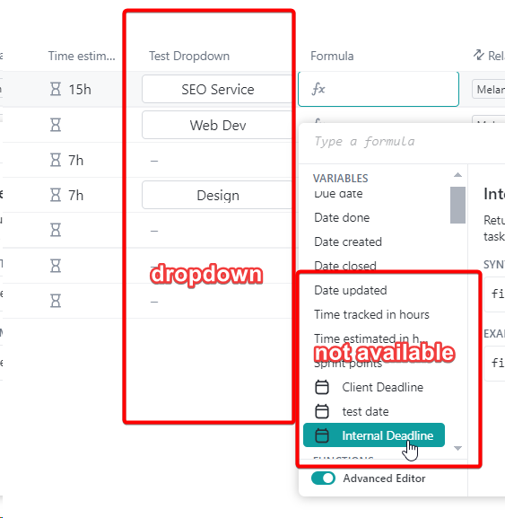 formula variables in clickup