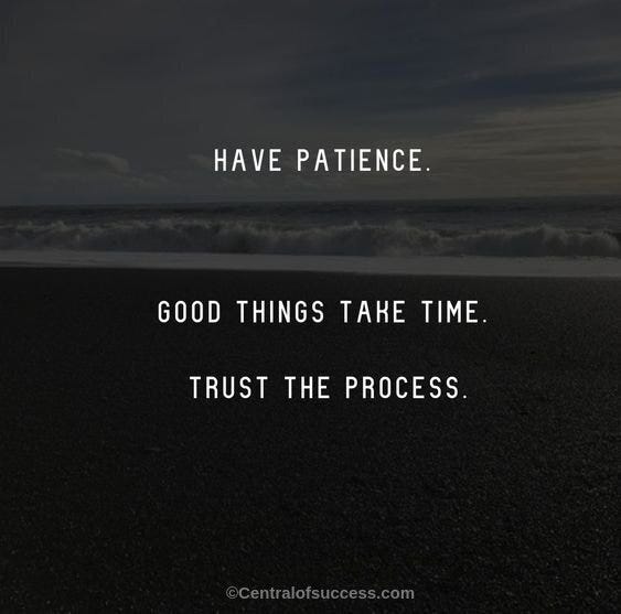 An image with a quote “Have patience. Good things take time. Trust the process.”