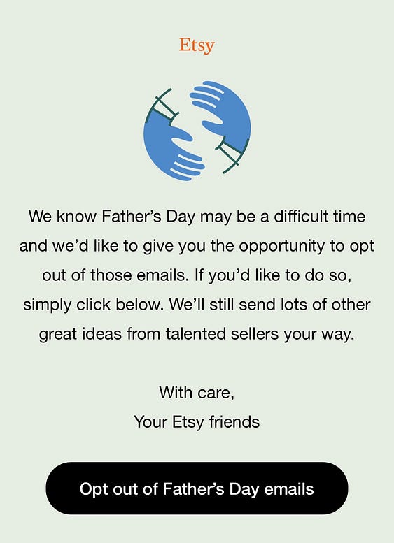 Screenshot of an email Etsy sent me