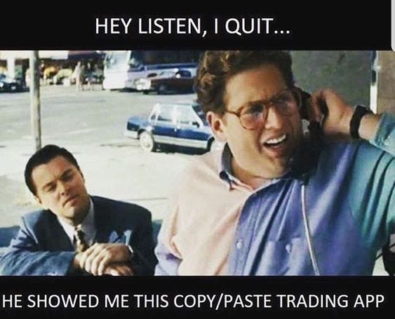 The image is suitable because it is from the movie Wolf of The Wall Street, which is a story of trading and Marketing.