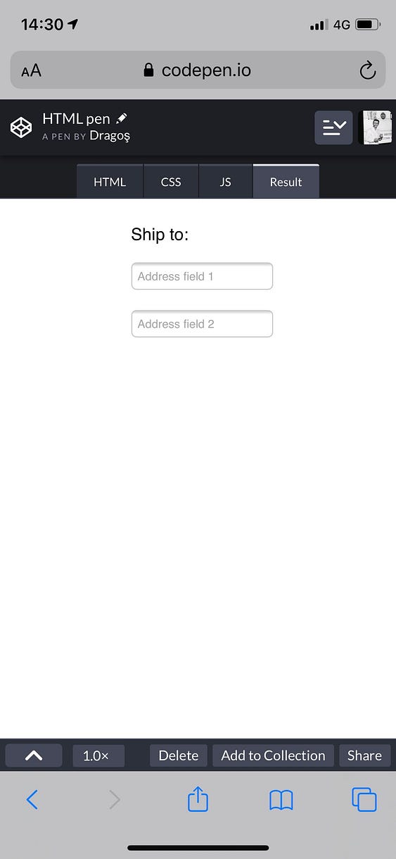 Example of 2 ambiguous inputs on a web form, using placeholders as labels, and nothing as placeholders