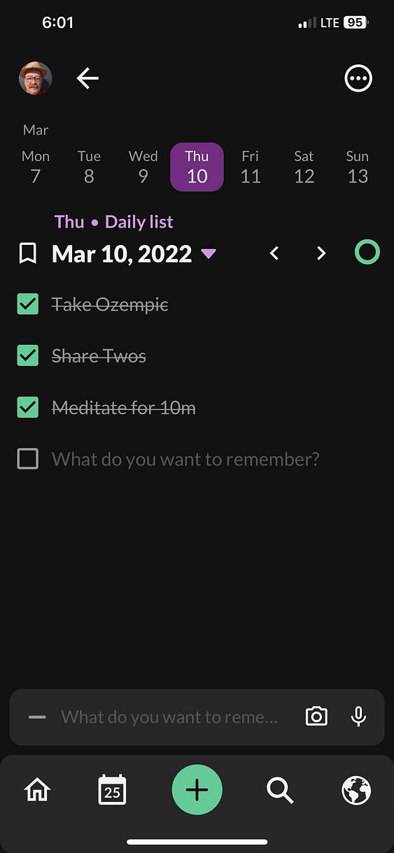 A screenshot of a task list in Twos for Mar 10, 2022.