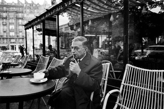 The philosopher Jean Paul-Sartre, in a Paris cafe in 1966 by Dominque Berretty