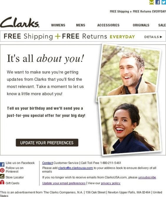 clarks email update preferences