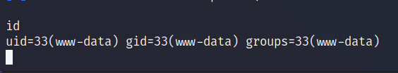 We can confirm the use of command execution by entering the “id” command into the terminal.