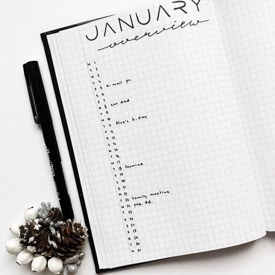 Registro mensual: una página con todos los días del mes