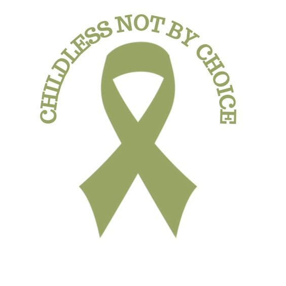 Childless not by choice awareness ribbon in olive green