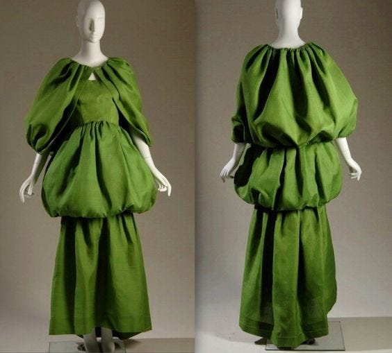 A chartreuse silk gazar dress-cape