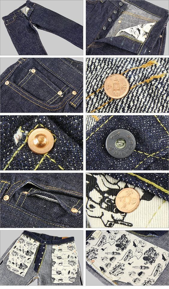 The detailing on Samurai Jeans, ranging from the pockets to the rivets.