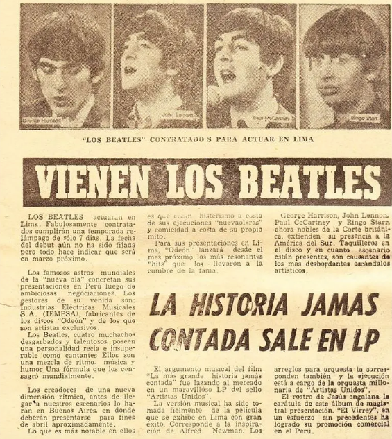 La venue des Beatles annoncée dans le journal La Cronica