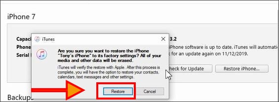 confirm restore iPhone