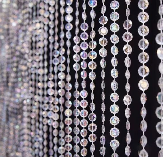 Beaded Curtain Jewel Crystal Iridescent Diamond Cut Bead Curtain for Doorways (3FT Wide Choose Length)