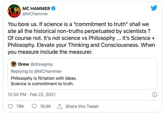 MC Hammer: You bore us tweet. When you measure include the measurer.