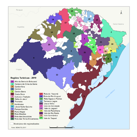 Mapa das regiões Turísticas Gaúchas assessoradas pela instituição. (Crédito: Emater/RS- Ascar)