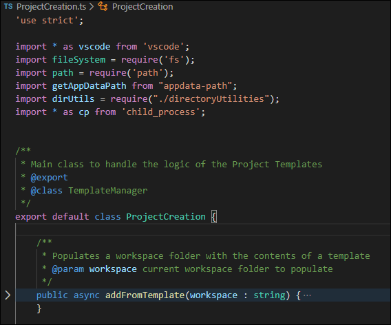 Create a new method addFromTemplate() inside the ProjectCreation class