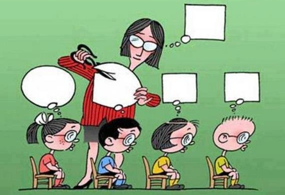 Cartoon of a teacher squaring children's thoughts
