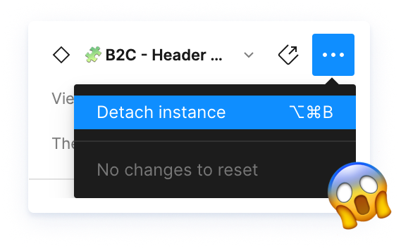 A screenshot of the Figma interface showing how to detach a component instance