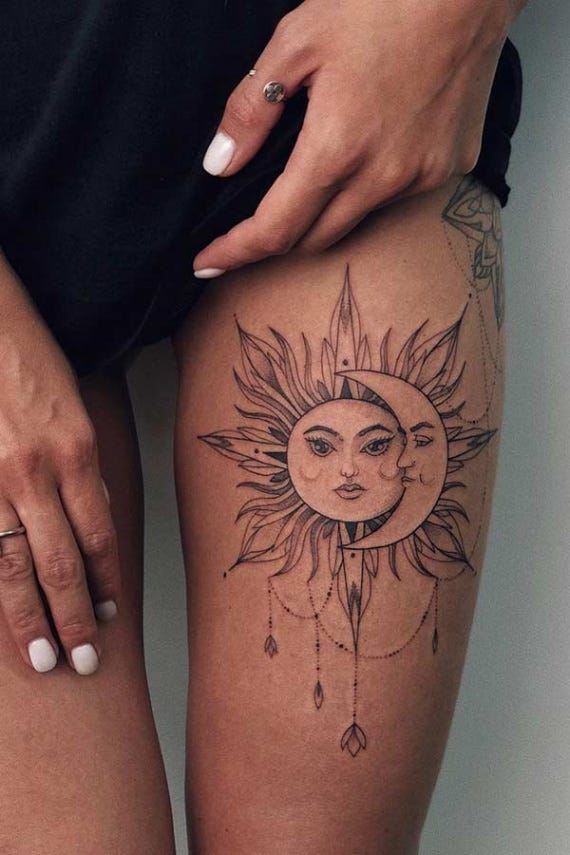 7 Most Beautiful Sun and Moon Tattoo Ideas | Page 7 of 7 ... - moon and sun thigh tattoobr /
