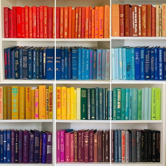 An image of a bookshelf with colorful books.