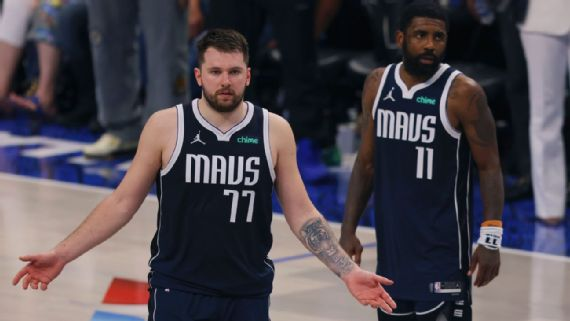 Luka Doncic and Kyrie Irving were both quick to take accountability for the Mavericks failing to close out the Timberwolves in Tuesday’s Game 4, but as Derrick Jones Jr. put it, “It’s not on them, it’s on us as a team. We are a unit.” Gareth Patterson/AP