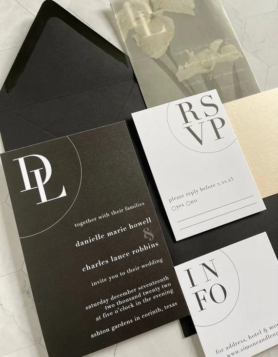 Black and White Wedding Invitation with Bold Modern Fonts | Etsy