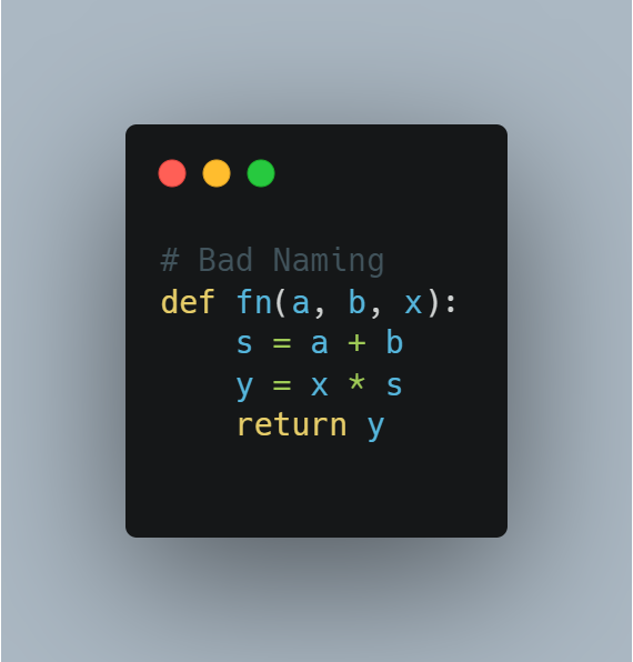 An example of a piece of code with bad naming example