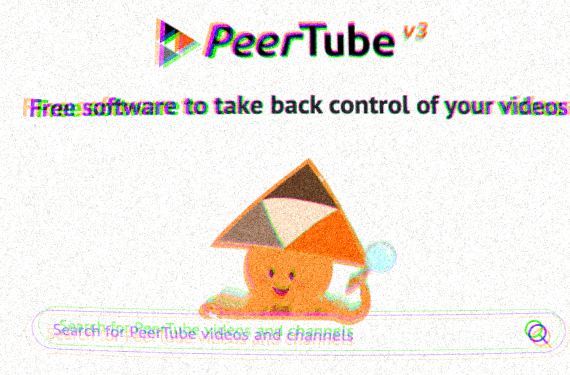 Distorted image of Peertube’s logo and webpage