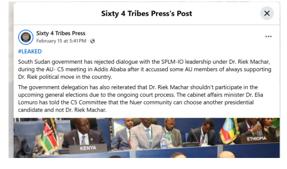 A screenshot of the claim as posted on Facebook by Sixty 4 Tribes Press page