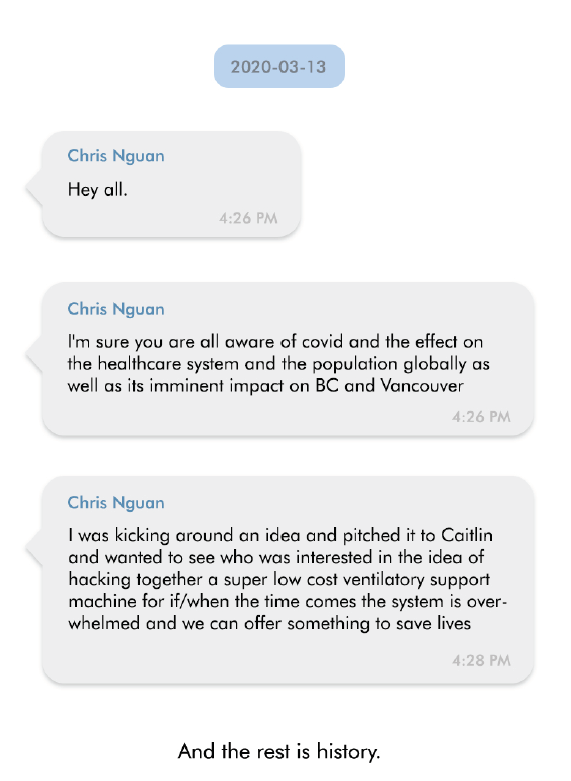 Text messages of a doctor communicating an idea to invent a low-cost medical ventilator
