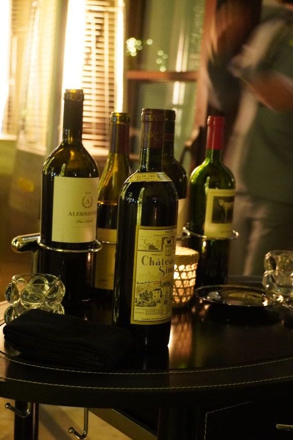 Wine cart featuring Château Simone at Montage Beverly Hills