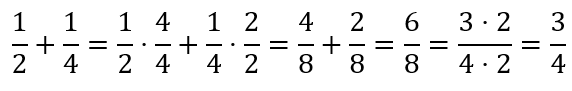 One-half plus one-fourth equals three-fourths, by way of eighths.