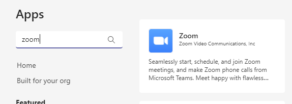 Zoom Microsoft Teams plugin on the app store