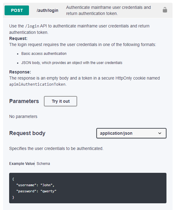 Authentication endpoint swagger documentation