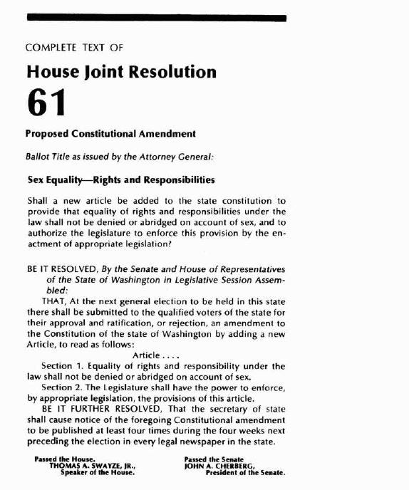 Text of House Joint Resolution 61 as it appeared in the Official Voters Pamphlet for the 1972 General Election.