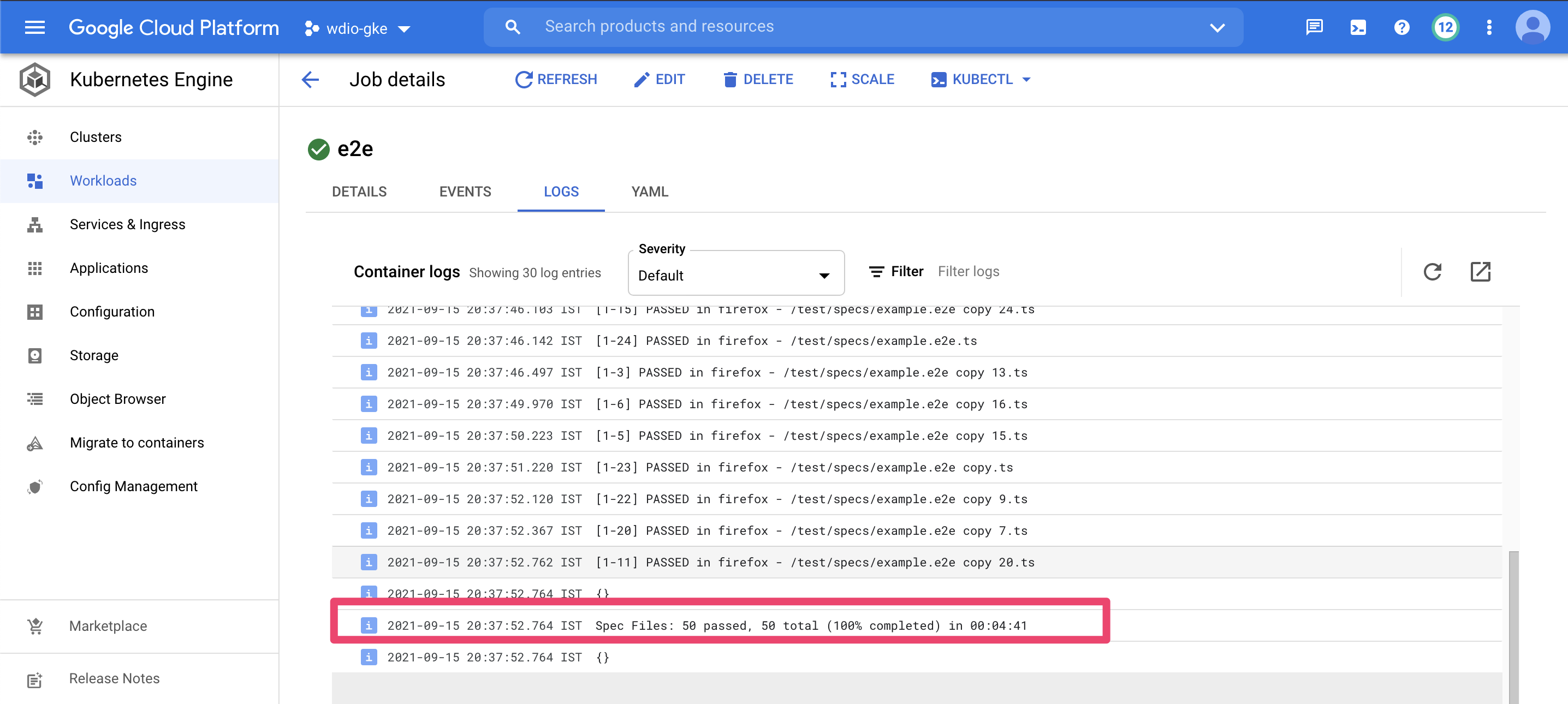 Test execution results