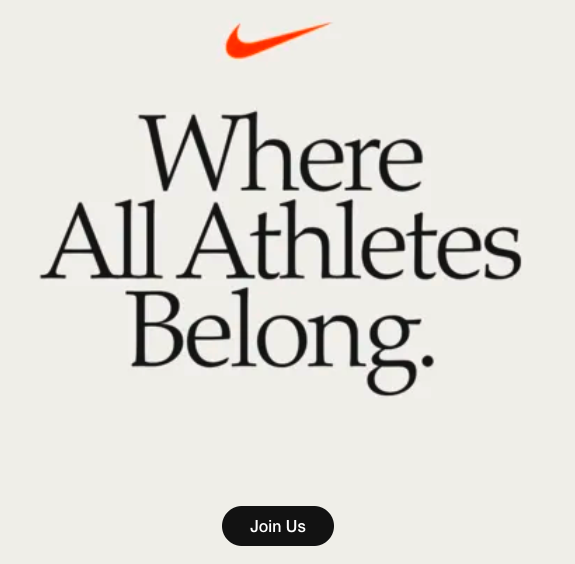 Screenshot of Nike’s slogan “Where All Athletes Belong.”