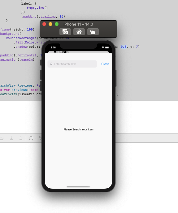smartphone search screen superimposed on a screen of code