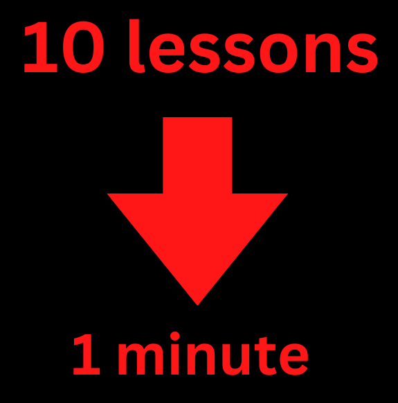 arrow pointing to 10 life lessons in 1 minute