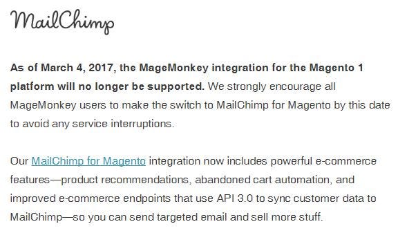 MageMonkey integrasjonen har blitt erstattet