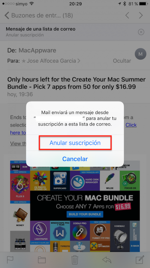 Cómo anular la suscripción a una lista de correo desde Mail con iOS 10