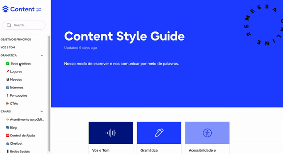 Visão geral do Content Style Guide da Remessa Online