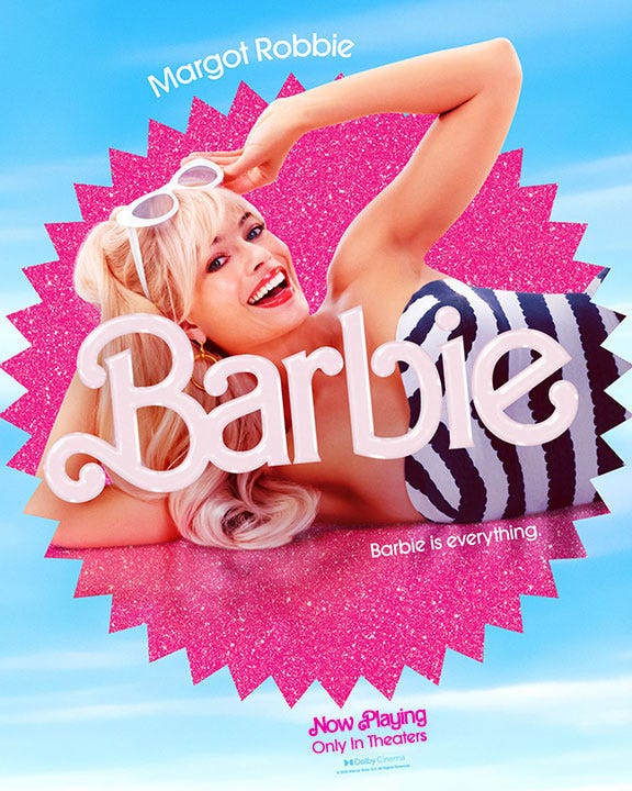 Movie poster from the Barbie movie with Margot Robbie
