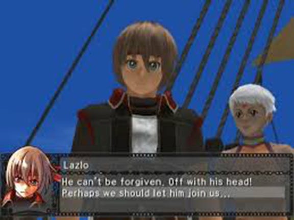 Game Still: Main character debating whether to forgive someone or execute them.