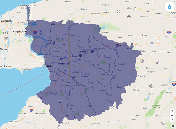 Map showing delineation of all watersheds in the Buffalo Niagara Waterkeeper area of work.