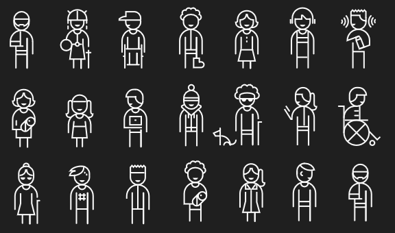 A black and white image of illustrated characters that represent the uniqueness of each individual.